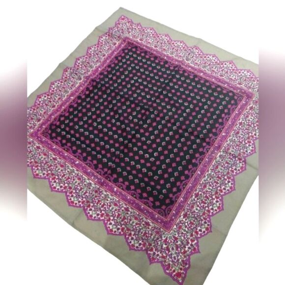 💯 Silk Scarf Hand Made Hem Square Vintage - Picture 2 of 9